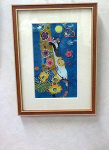 木登りねこさま　びんがた額絵　札幌のびんがた工房きものオーダーふじのびんがた工房