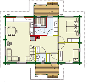 Erdgeschoss - Einfamilienhaus -  Holzhaus in Blockbauweise - EG - Hausplanung - Hauskauf - Haus planen und kaufen 