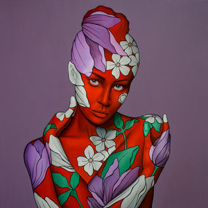 Danilo Martinis, Flowers girl, oil on canvas, 80x80 cm