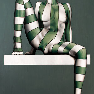 Danilo Martinis, Woman suspended, oil on canvas, 100x60 cm