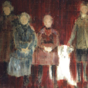 Familienbild mit Hund, 120x160cm, Acryl auf Wellpappe