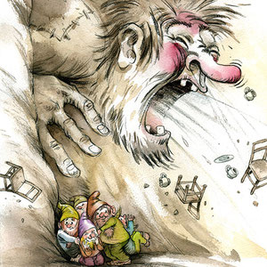 Illustration: "Wenn Riesen niesen", Kinderbuch "Wie war das doch gleich?". Kunde: Susanne Rieder Verlag.