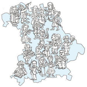 Illustration: "Künstler in Bayern". Broschüre. Kunde: Bayerischer Rundfunk. 