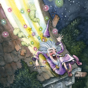 Illustration: "Zauberer", Kinderbuch "Wie war das doch gleich?". Kunde: Susanne Rieder Verlag.
