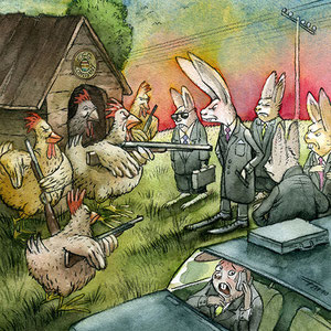 Illustration: "Don Osterhase". Kunde: Donaukurier, Literaturseite der Wochendbeilage.