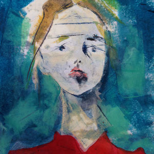 Self In Red, melted crayon and pastel on paper, 12" X 18", 2016 (sold)