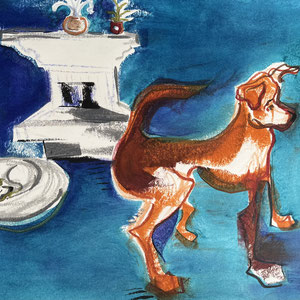 Felix on Guard, melted crayon on paper, 17" X 14", 2024 (private collection)