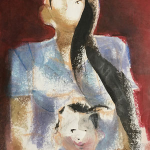 MF and DH, melted crayon on paper, 12" X 18", 2017 (private collection)