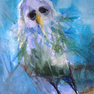 Oskar's Mama Completed Owl III, melted crayon on paper, 8" X 10", 2016