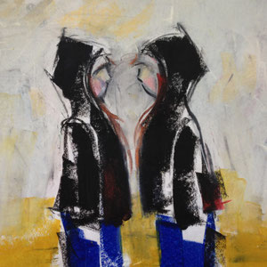 Against Herself, melted crayon and pastel on paper, 18" X 12", 2016