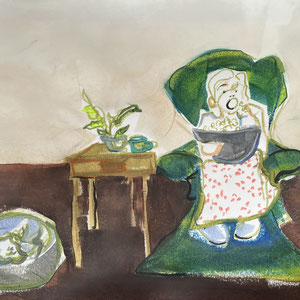 Cozy Dibs Series, melted crayon on paper, 17" X 14", 2024