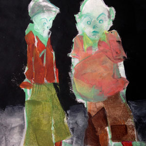 Thin Bert, Fat Bert, melted crayon on paper, 12" X 18", 2017 (sold)