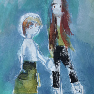 O + R, melted crayon on paper, 18" X 24", 2016