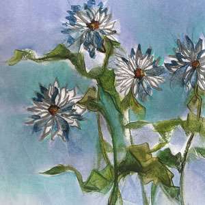 Daisies, melted crayon on paper, 12" X 18", 2025 (private collection)