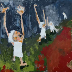 Rejoice, oil and mixed media on canvas, 29 1/2" X 29 1/4", 1999, $500