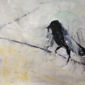 Fork, melted crayon and pastel on paper, 18" X 12", 2016