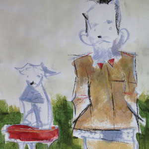 WM with Hottie, melted crayon on paper, 12" X 18", 2017