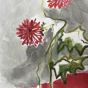 Flower Lamps, melted crayon on paper, 12" X 18" 2025