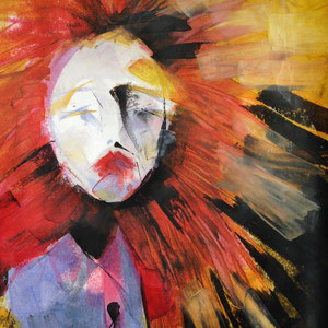 Clown, melted crayon on paper, 12" X 18", 2016