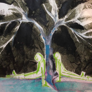 Don't Carve the Tree, melted crayon on paper, 18" X 12", 2016