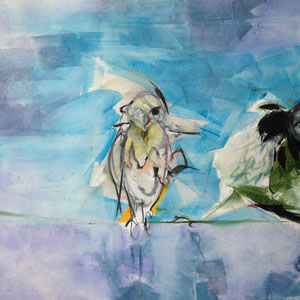 Nope, melted crayon on paper, 24" X 18", 2017