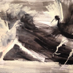 Friend or Foe, watercolor and pastel on paper, 14" X 20", 2016 (sold)