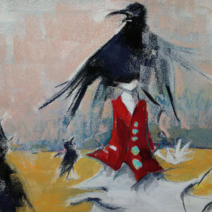 Blinded by the Crow, watercolor and pastel on paper, 14" X 20", 2016 (sold)