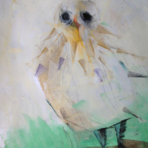 Oskar's Mama Completed Owl IV, melted crayon on paper, 8" X 10", 2016