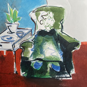 Self-Portrait, melted crayon on paper, 14" X 17", 2024