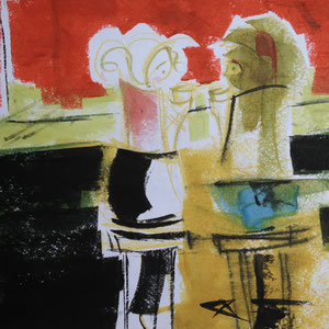 How You Doin'?, melted crayon on paper, 18" X 12", 2016