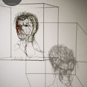 ARC EN LUNE Fabienne Quenard - Portrait fil de fer David Bowie 3D "Heroes" jeu d'ombres 50x50cm