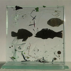 Fische, Floatglas, Fusing-Technik, ca. 16x16x5 cm