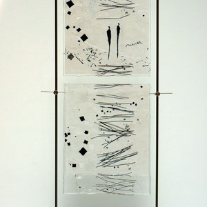 Lichtbild_Begegnungen, Fusing-Technik, Überfangglas, Metallständer, 70x25 cm
