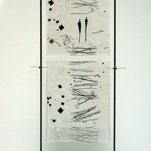 Lichtbild_Begegnungen, Fusing-Technik, Überfangglas, Metallständer, 70x25 cm
