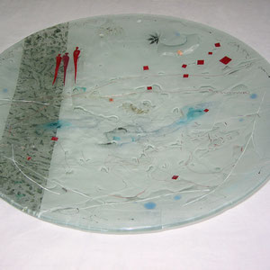 Schale, Fusing-Technik, abgesenkt, Floatglas, D: 50 cm