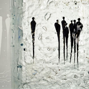 Begegnungen_2004, Floatglas und Spiegel, Fusing-Technik und Sandstrahlung, Spiegel: 230x30 cm, Bild: 90x60 cm, Foto: Markus Steur