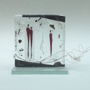 aus dem Zyklus Begegnungen, Stele, Floatglas, Fusing-Technik, 10x10x5 cm