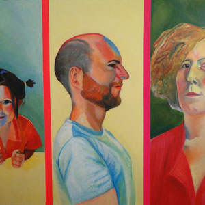 Famille A, techniques mixtes sur toile, 200 x 150 cm