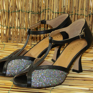 Sandalo nappa nera glitter argento tacco 65 fondo cuoio