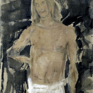 Etude de jeune-homme ou St Sébastien, 2005, fusain, pastel et colle de peau colorée sur toile, 116 x 89 cm. 