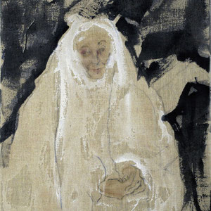 Etude de femme âgée ou Ste Anne, 2005, fusain, pastel et colle de peau colorée sur toile, 116 x 89 cm