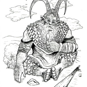 "Golek the Giant." Ink on bristol. 