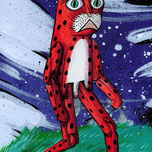 "The Hinged Cat" Watercolor, gouache, acrylic and ink. Illustration created for Reverie world building project.