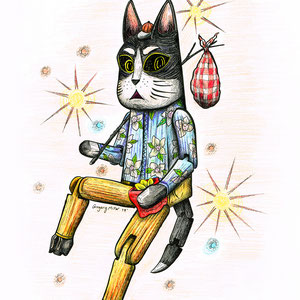 "Rebel Hinged Cat." Pen & Ink on bristol. 9x12"