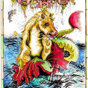 "Icelandic Seahorse Hroshualur" Watercolor, gouache, and ink.  Created for Fool's Mansion Show in Salem, MA.