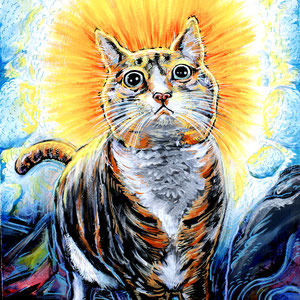 "The Enlightened Cat." Acrylic paint on panel.