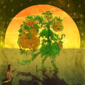 Jack-o-Lantern illustration based on the Japanese myth; Sunamura no onryō. Digital paint.