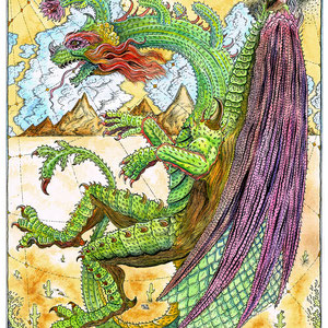 "Cactus Dragon" Watercolor, gouache, and ink. Created for Cactus Garden at Gristle Art Gallery in Brooklyn, NY.