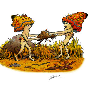 "The Shroomlings" Ink and digital paint. Made for Inktober then colored digitially.