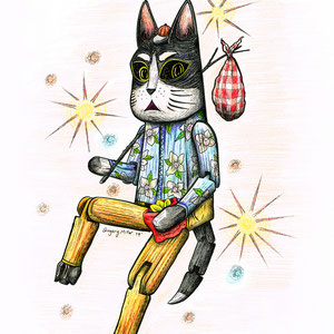 "Rebel Hinged Cat" Watercolor, gouache, and ink. An Instagram DTIYS.
